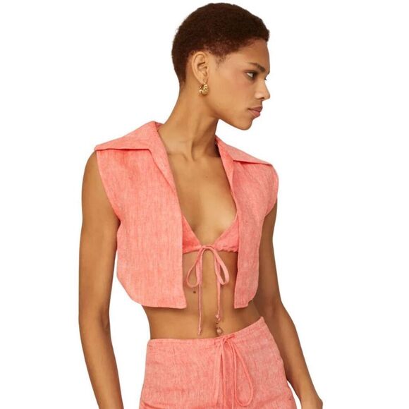 Matthew Bruch Red 100% Linen Vest With Triangle Top Size Medium Revolve - Picture 2 of 7